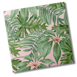Azulejo Floral tropical de hojas de palmera rosadas simple