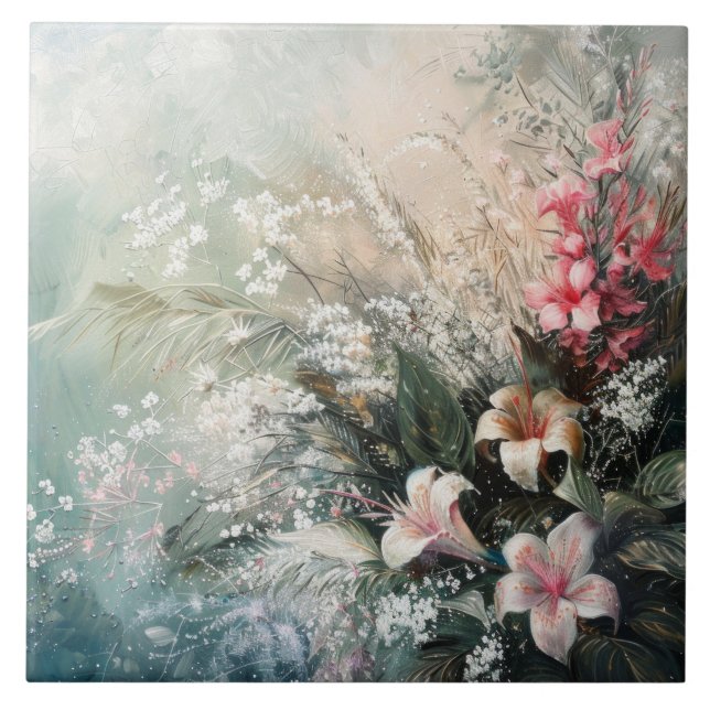 Azulejo Floral tropical rosa blanca (Frente)