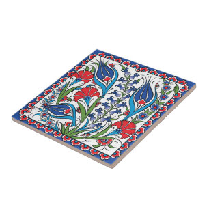 Azulejo Floral Turca Otomana Iznik Rojo Azul Tradicional
