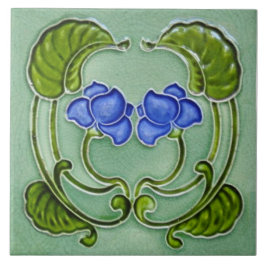 Azulejo Floral verde azul repro simétrico Art Nouveau