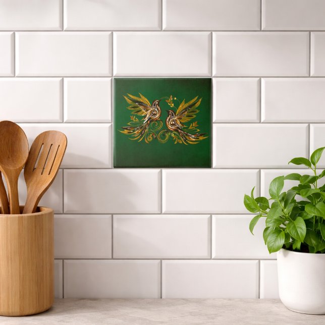 Azulejo Floral Verde Vintage Bird (Subido por el creador)