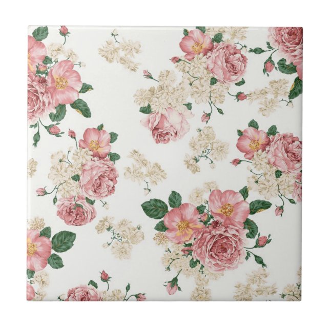 Azulejo Floral vintage sobre blanco (Frente)