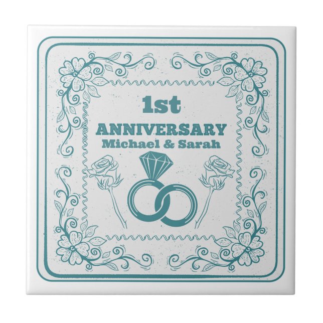 Azulejo Floral wedding Anniversary Customizable year (Frente)