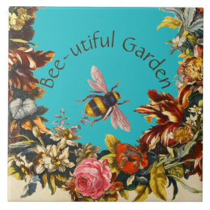 AZULEJO FLORALES, ABEJA MELÍFERA EN CIELO AZUL APICULTURA