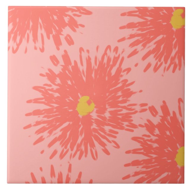 Azulejo Florales de Clavel Coral Abstracto (Frente)