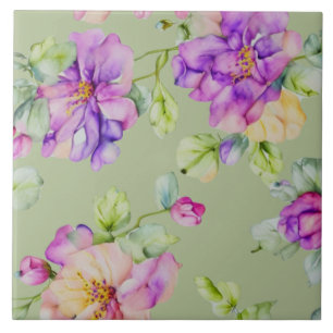 Azulejo Florales elegantes de acuarela en rosa y púrpura