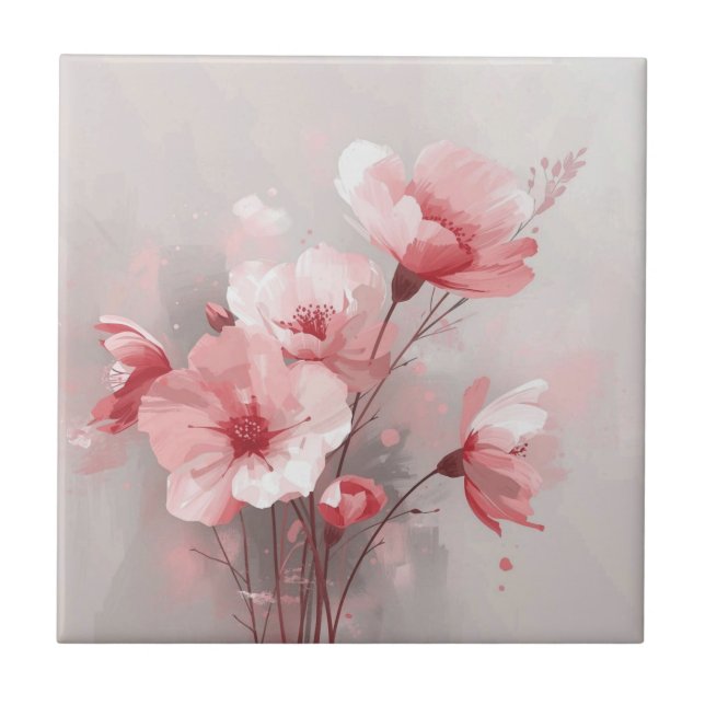 Azulejo Florales rosados, blancos y grises (Frente)