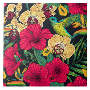 Azulejo Florales Tropicales y Colibrí - Botanica de Verano