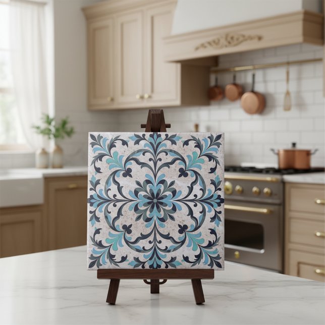 Azulejo Floreado Damasco Antiguo Turquesa Azul Mediterráne (Subido por el creador)