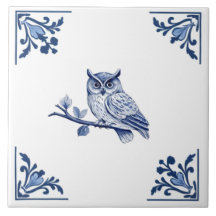 Florecen búho con el Delft Blue y White Corner