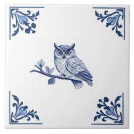 Azulejo Florecen búho con el Delft Blue y White Corner