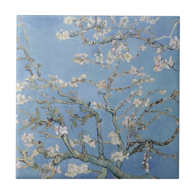 Azulejo Florecimiento de almendras por Van Gogh, arte flor (Frente)