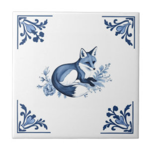 Azulejo Florecimiento de la Fox con la Esquina Azul y Blan