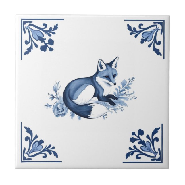 Azulejo Florecimiento de la Fox con la Esquina Azul y Blan (Frente)