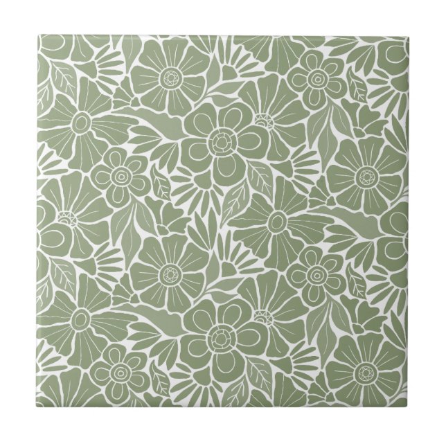 Azulejo Florecimiento del desfile de flores retro (Frente)