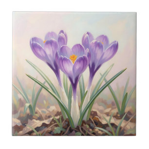 Azulejo Florecimiento primaveral de crocus morado soñador