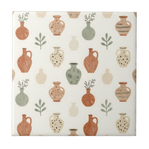 Azulejo Floreros de Terracota Boho con Patrón Botánico