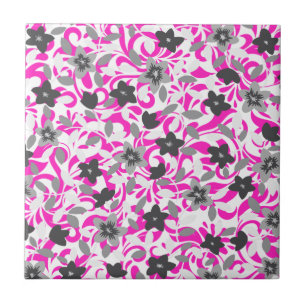 Azulejo Flores abstractas rosadas grises blancas lindas