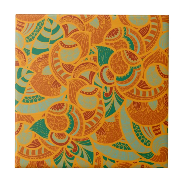 Azulejo Flores abstractas sin costuras naranjas lindas (Frente)