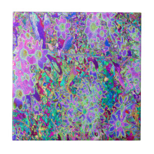 Azulejo Flores abstractas y alucinantes de color rosa y pú