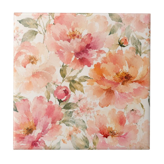 Azulejo Flores acuarelas románticas de verano cálido (Frente)