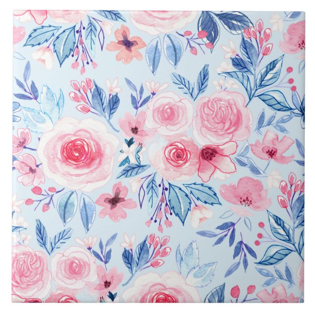 Azulejo Flores acuarelas y hojas 2 (Frente)