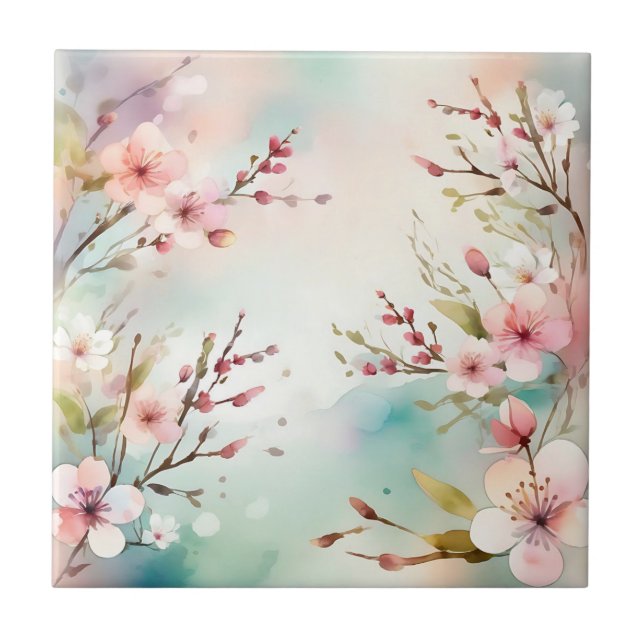 Azulejo Flores acuáticas de primavera encantadoras (Frente)