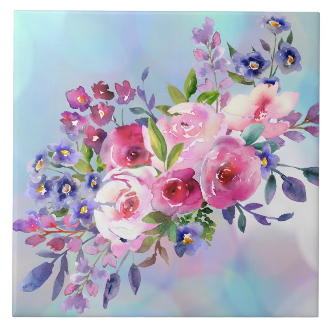 Azulejo Flores acuáticas Montaña Cerámica Tile Placa calie (Frente)