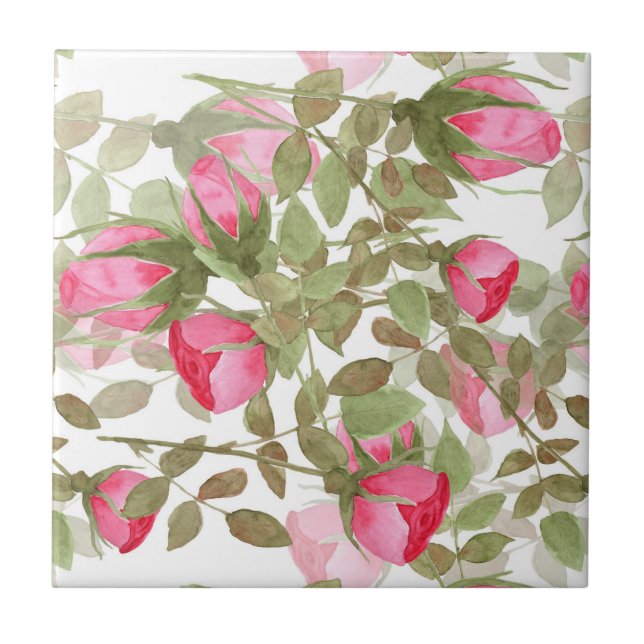 Azulejo Flores acuáticas sin foco rosas rosas rosales flor (Frente)