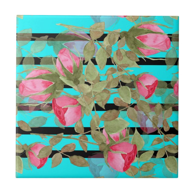 Azulejo Flores acuáticas sin foco rosas rosas rosales flor (Frente)