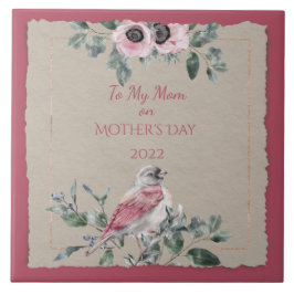 Azulejo Flores acuáticas y pájaro del Día de la Madre