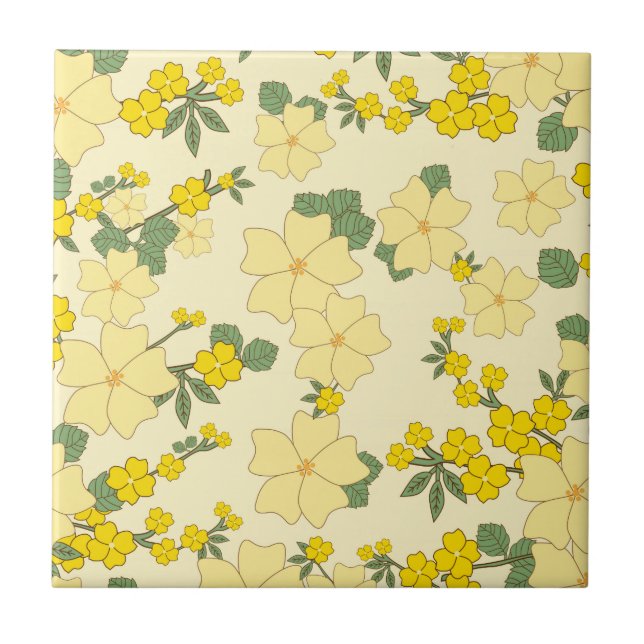 Azulejo Flores Amarillas, Patrón Floral, Patrón De Flores (Frente)