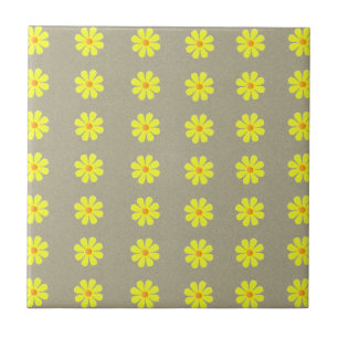 Azulejo Flores amarillas primaverales sobre fondo gris abs
