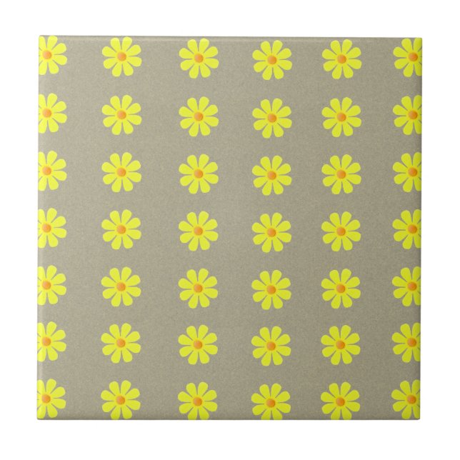 Azulejo Flores amarillas primaverales sobre fondo gris abs (Frente)