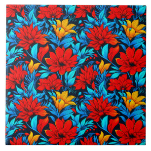 Azulejo Flores amarillas rojas florales Patrón-13075