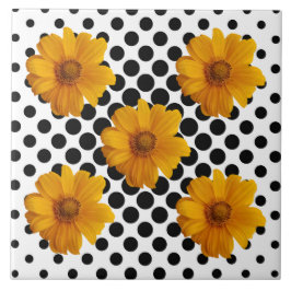 Azulejo Flores amarillas soleadas en mosaico de puntos bla