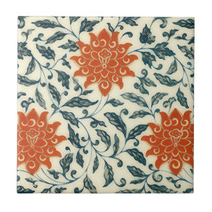Azulejo flores anaranjadas - tronco azul - modelo chino