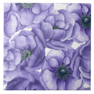 Azulejo Flores anémónicas violentas patrón de acuarela