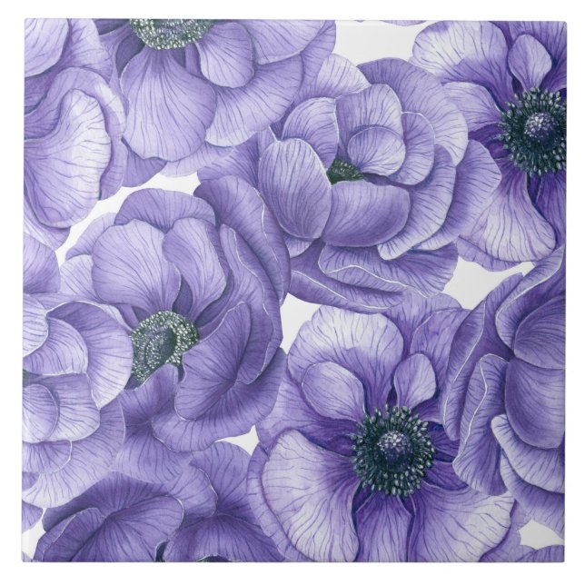 Azulejo Flores anémónicas violentas patrón de acuarela (Frente)