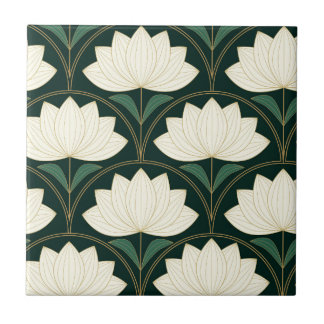 Azulejo Flores Art Deco Lotus en los fans del oro