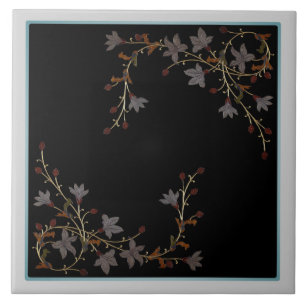Azulejo Flores Art Déco sobre negro