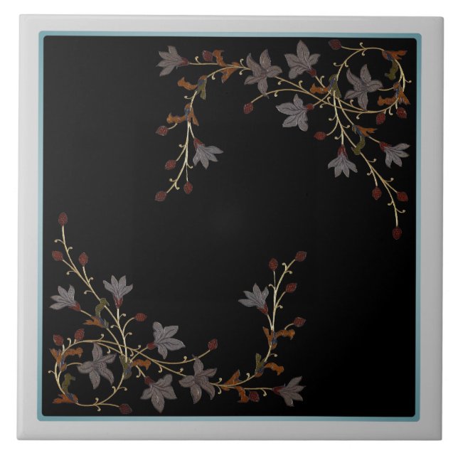 Azulejo Flores Art Déco sobre negro (Frente)
