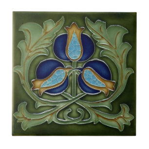 Azulejo - Flores Art Nouveau Azul Verde