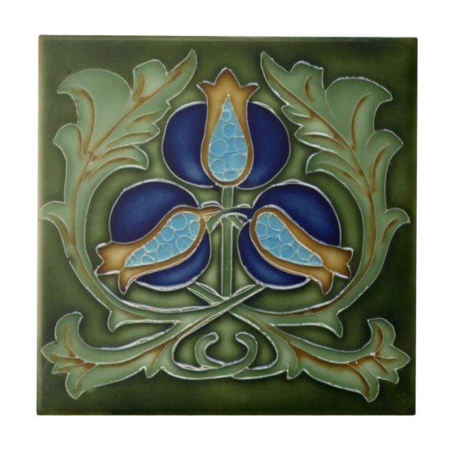 Azulejo - Flores Art Nouveau Azul Verde (Frente)