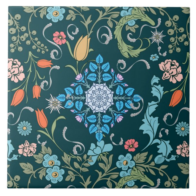 Azulejo Flores, arte nuevo, estilo William Morris (Frente)