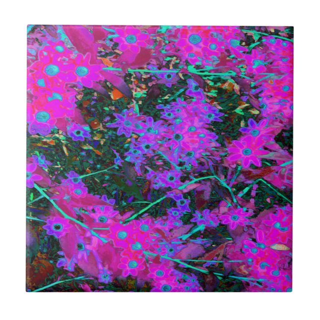 Azulejo Flores azul de bonito, magenta y Aqua (Frente)