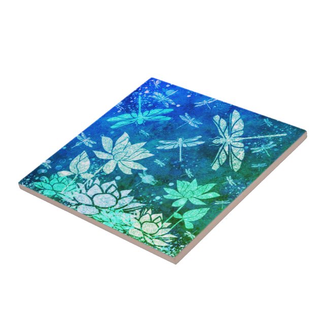 Azulejo Flores azul turquesa Flores azul mosaico cearmic (Lado)