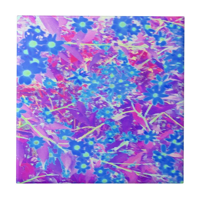 Azulejo Flores azul violeta y verde anime bonito (Frente)