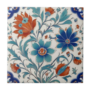 Azulejo Flores azul y roja florales otomanas iznik turcas