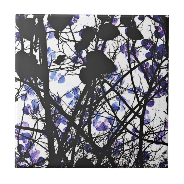 Azulejo Flores azules en el concepto de árbol de invierno  (Frente)